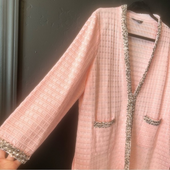 MISOOK Women's Pink Black Trim knit Cardigan Jacket Size M - Picture 5 of 11